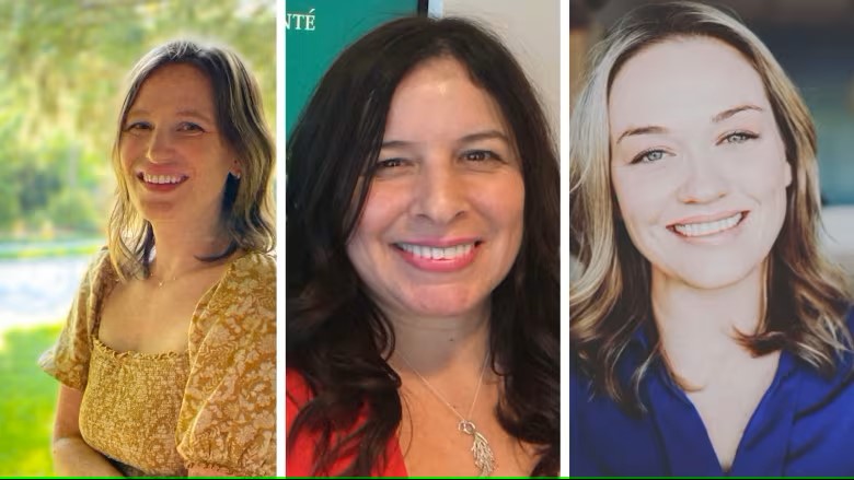 From left to right: Lauren Columbus is a registered midwife at the London Health Sciences Centre (LHSC), Ellen Blais is director of Indigenous midwifery, and Meagan Furnivall is the department lead at LHSC.